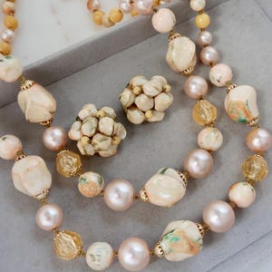 Vintage Hong Kong Multi Strand Beaded Necklace Mathcing Earrings
