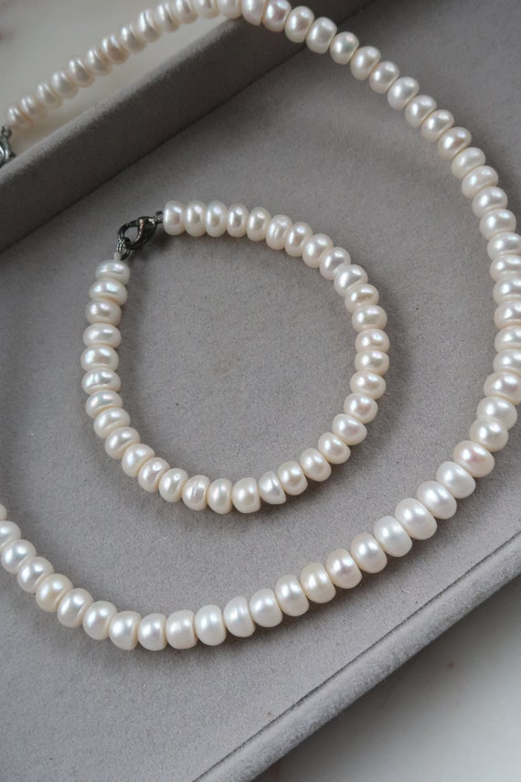 Vintage Freshwater Pearl Beaded Necklace Bracelet… - image 2