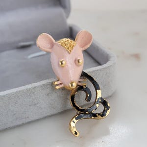 Vintage MAMSELLE Gold Pink Mouse Brooch