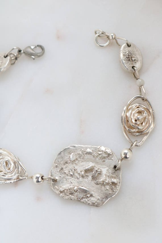 Vintage Sterling Silver Abstract Circle Link Brac… - image 4