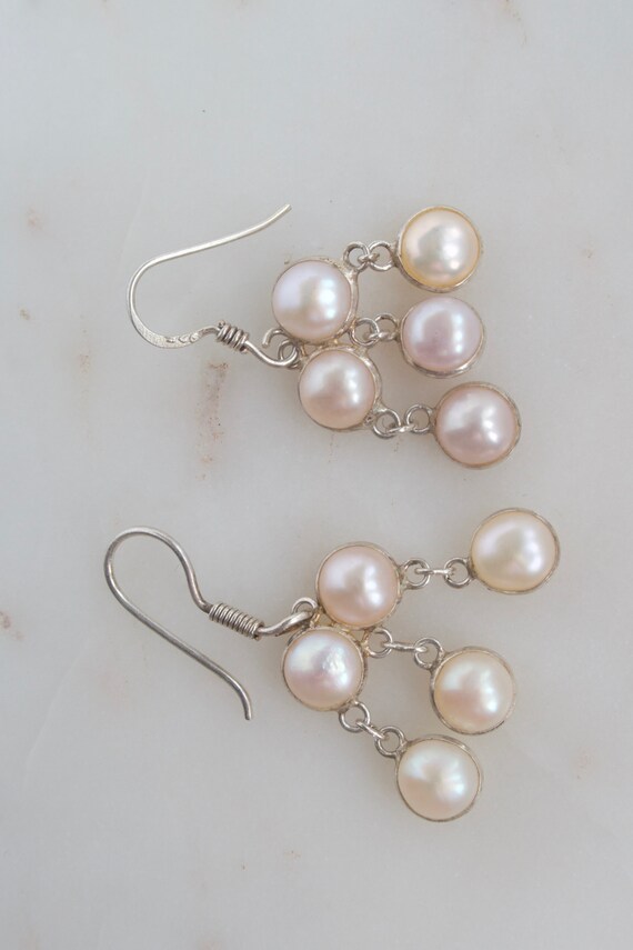 Sterling Silver Pearl Dangle Earrings - image 9