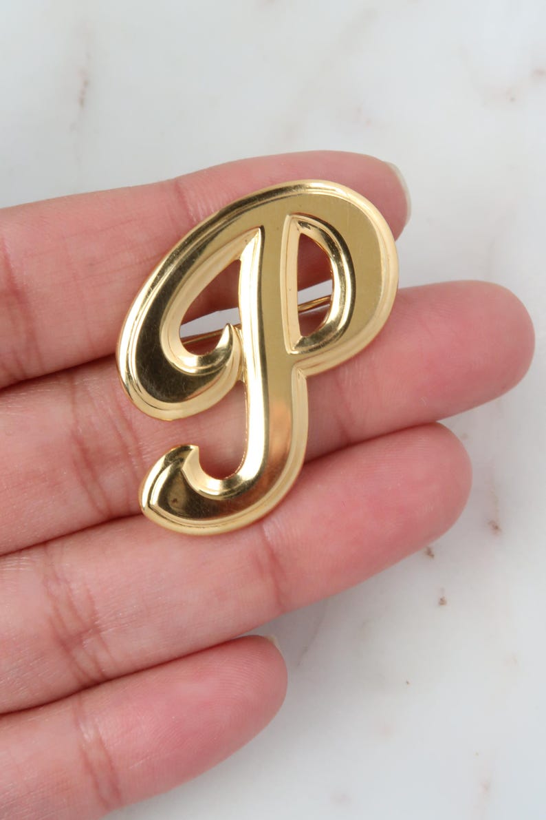 Vintage Gold Letter P Brooch - Etsy