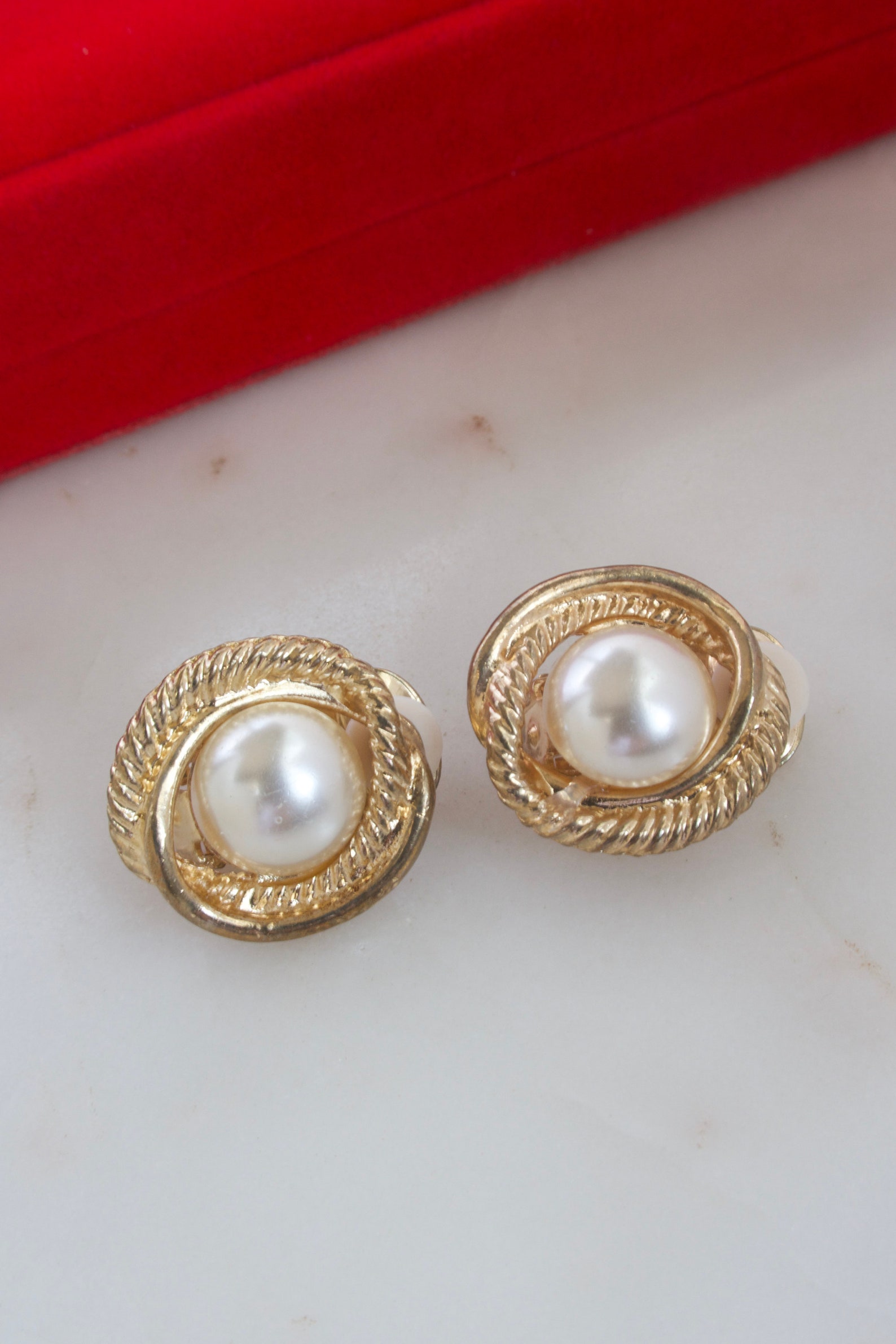 Vintage Pearl Round Clip on Earrings Etsy