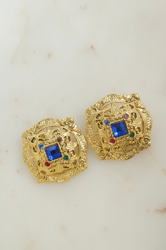 Vintage Gold Geometric Earrings - Statement Earri… - image 9