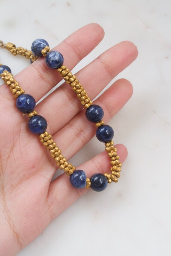 Vintage Sodalite Bead Necklace - Gold Necklace - … - image 2