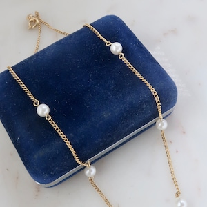 Vintage Gold Pearl Necklace Gold Chain Necklace Dainty Necklace
