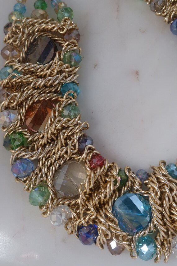 Vintage Multi Color Crystal Necklace Gold Necklac… - image 9