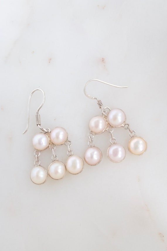 Sterling Silver Pearl Dangle Earrings - image 2
