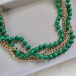 Vintage Gold Chain & Green Beaded Strand Necklaces