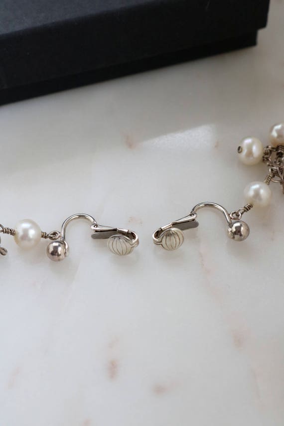 Paire De Boucles D'oreilles Anciennes Pendantes - Perles Et Argent Massif - Clips