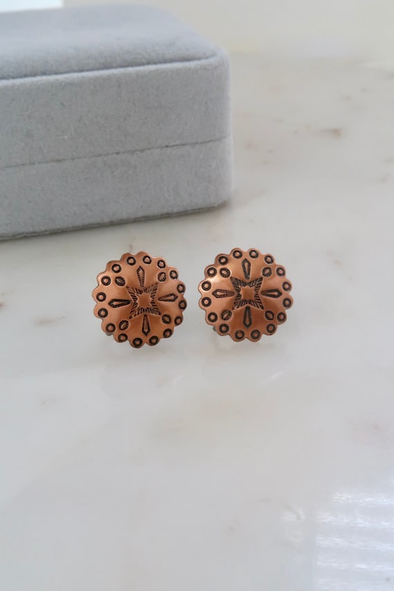 Vintage 1960s COPPER BELL Earrings Copper Concho … - image 1