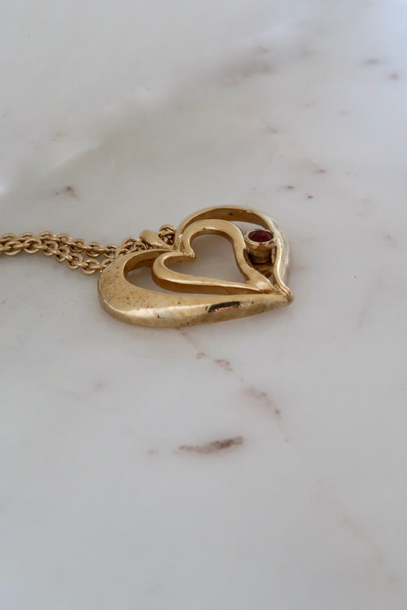 Vintage AVON Heart Pendant Necklace Double Heart … - image 4