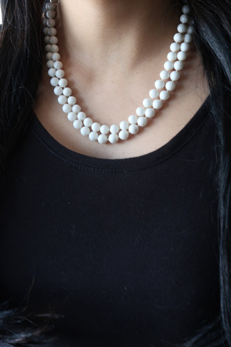 Multi Strand White Bead Necklace Etsy