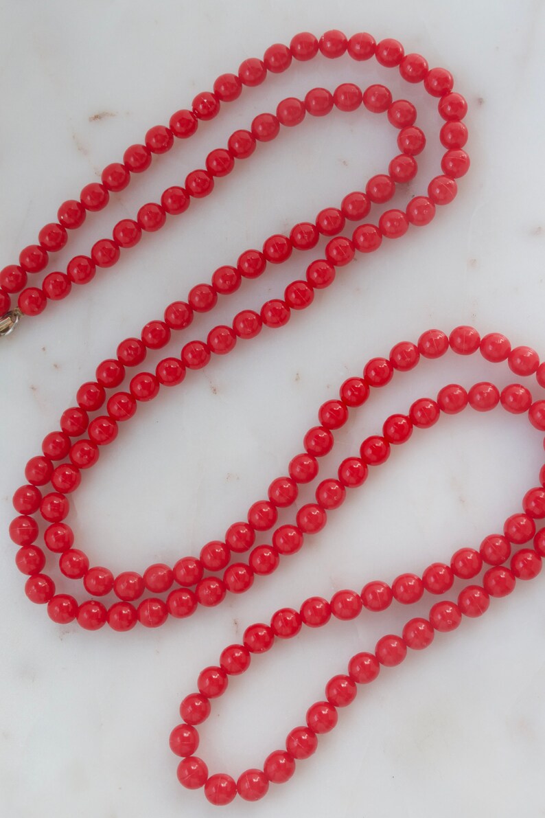 Vintage Red Bead Necklace Etsy