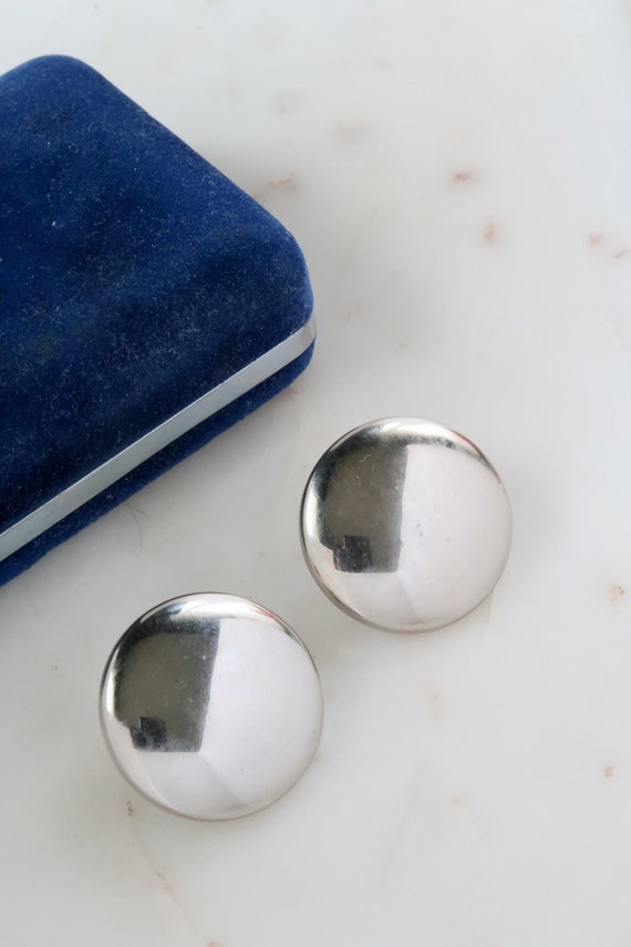 Vintage Silver Disc Clip On Earrings