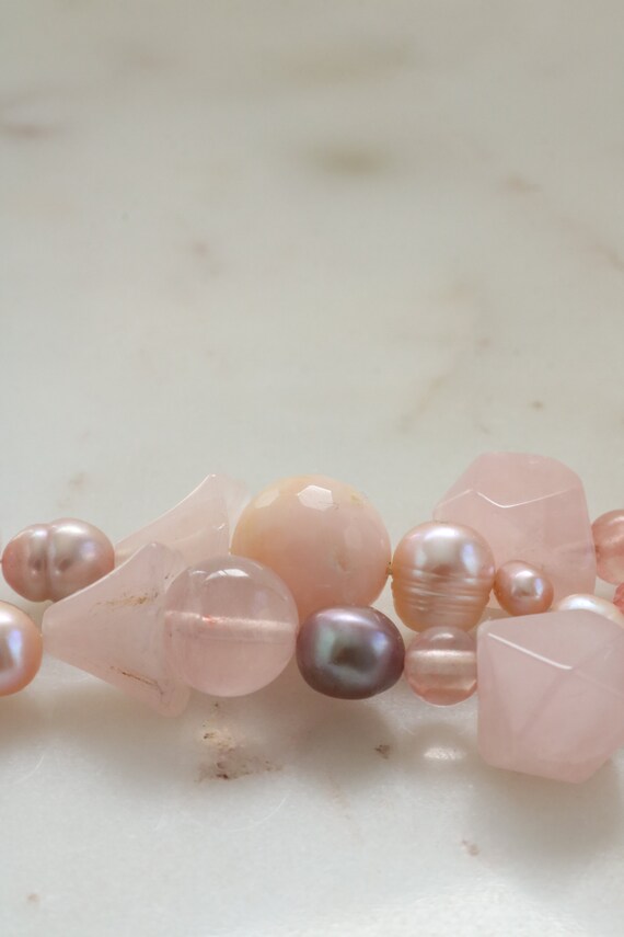 Vintage Gemstone Beaded Necklace - Pink Quartz Be… - image 10