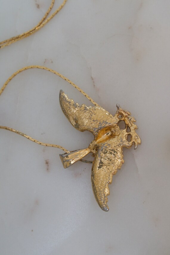 Vintage Gold Eagle Necklace - Eagle Pendant - Bir… - image 7