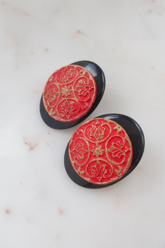 Vintage Black and Red Geometric Earrings - Black … - image 10