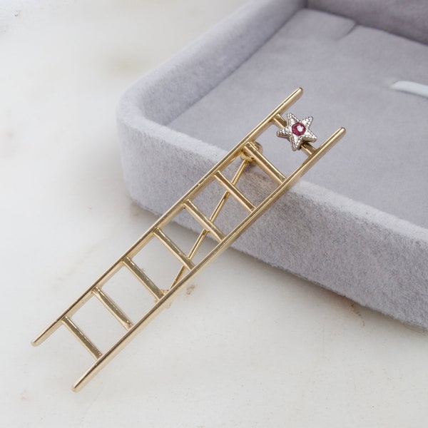 Vintage 1970s Mary Kay Ladder Brooch - Ladder of Success Star Brooch - Star Brooch -  Ladder Pin