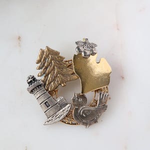 Vintage Leuchtturm Vogel Baum Brosche