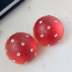 Vintage Fernando Originals Earrings Rhinestone Red Button Round Earrings Circle Earrings Wedding Earrings Gift Statement Earrings
