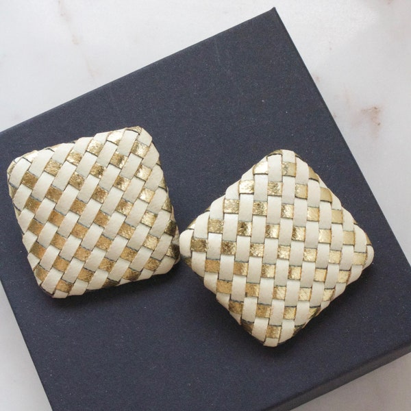 Vintage 1992 Avon Metallic Splash Square Earrings - Large Square Earrings - Geometric Earrings