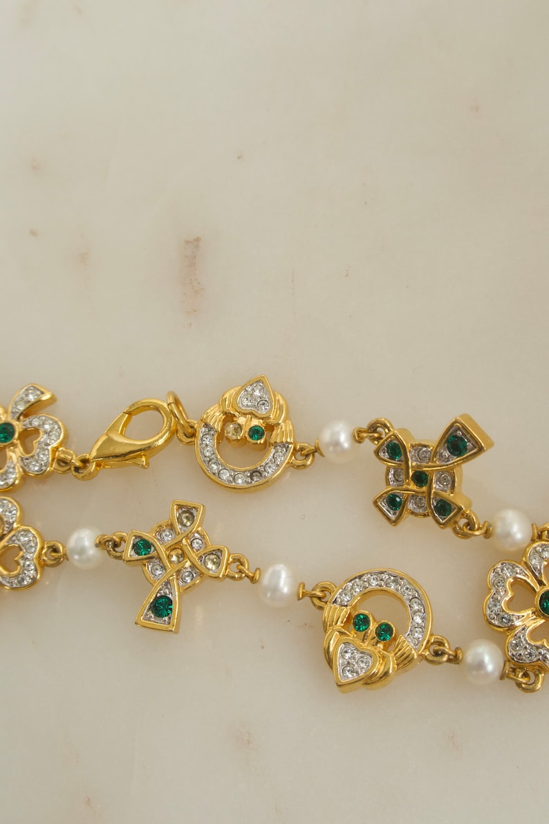 Rhinestone Claddagh Clover Cross Bracelet and Brooch