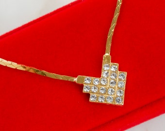 Vintage Swarovski Crystals V Gold Necklace