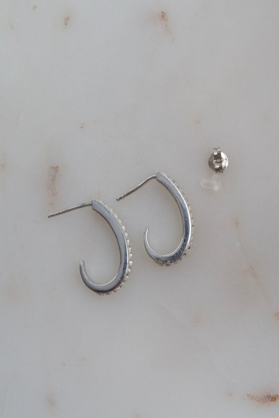 Vintage Sterling Silver Oval Hoop Earrings - image 4