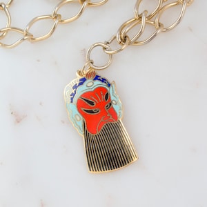Vintage Chinese Warrior Pendant Necklace - Cloisonné Necklace - Gift For Him  Guan Yu Tibetan