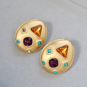 Vintage NAPIER Multi Colored Rhinestone Gold Teardrop Earrings