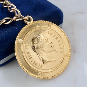 Vintage oro Français Napoleón III Empereur moneda colgante collar