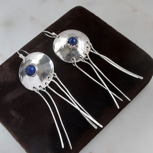 Vintage 1970s Sterling Silver Blue Lapis Lazuli Dangle Earrings