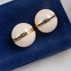 Vintage Cream Enamel Round Clip On Earrings