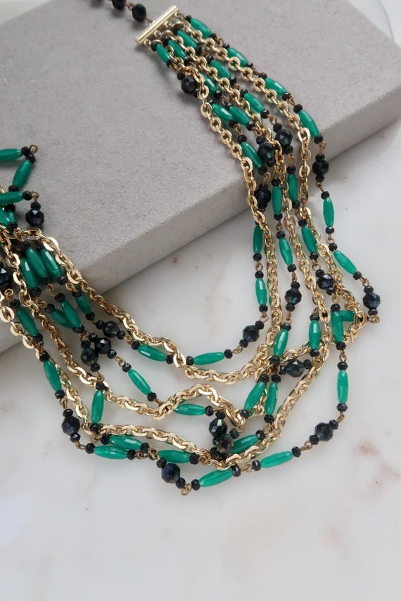 Vintage Germany Green Gold Chain Multi Strand Necklaces