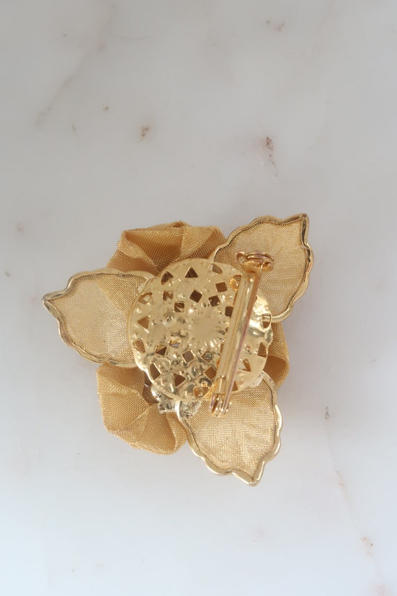 Vintage Gold Mesh Roses Flower Brooch - Mesh Leaf… - image 9