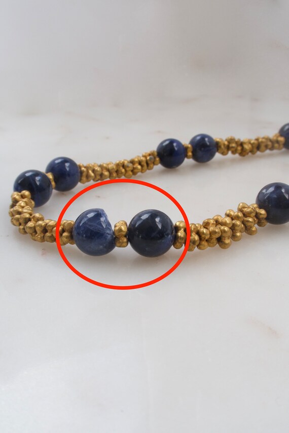 Vintage Sodalite Bead Necklace - Gold Necklace - … - image 4