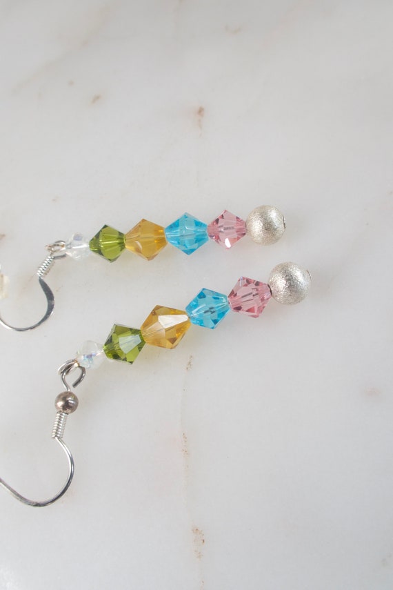 Vintage Multi Colored Crystal Dangle Earrings - image 4