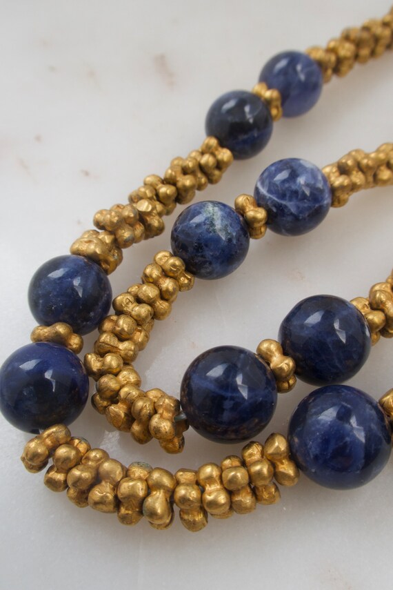 Vintage Sodalite Bead Necklace - Gold Necklace - … - image 9