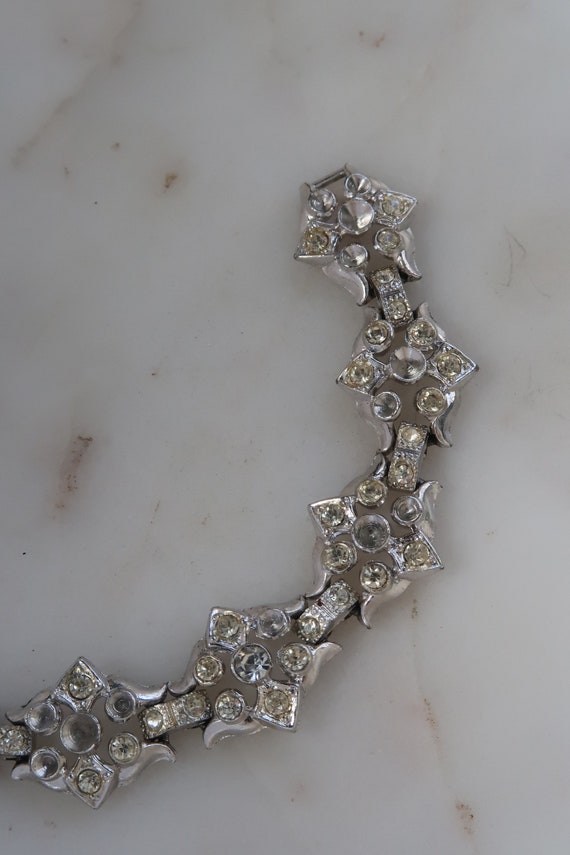 Vintage CORO Rhinestone Flower Link Bracelet For … - image 8