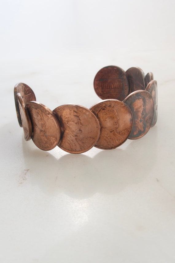 Vintage 1960s One Cent USA Coin Cuff Bracelet Stat
