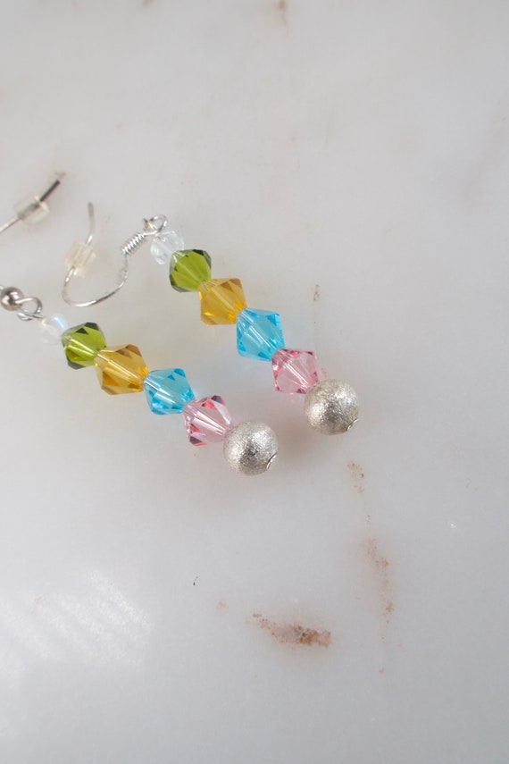 Vintage Multi Colored Crystal Dangle Earrings - image 10