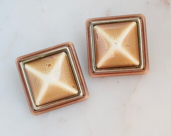 Vintage Brown Square Earrings - Large Square Earrings