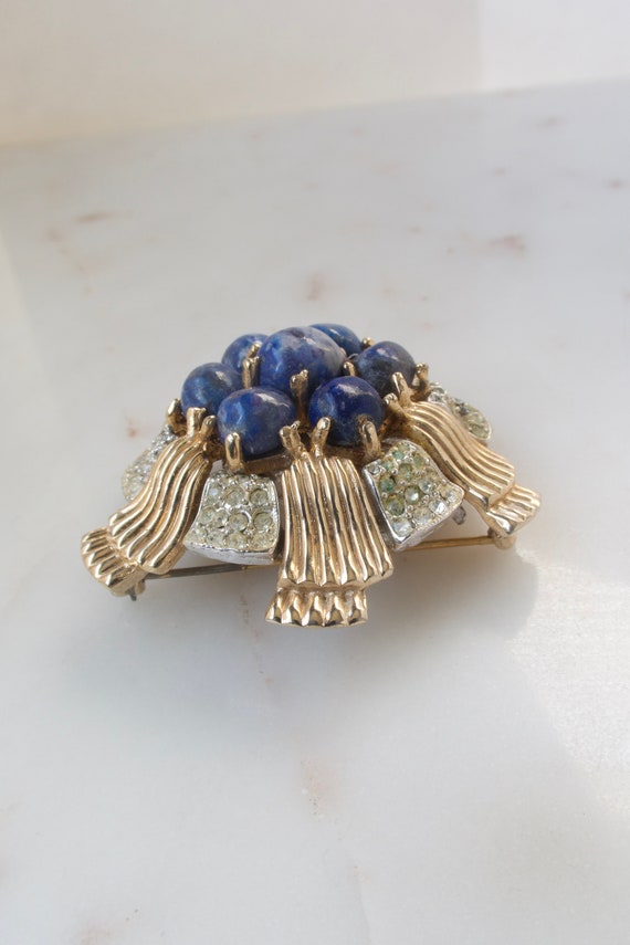 Vintage Marvella Lapis Lazuli Crystal Brooch - image 5