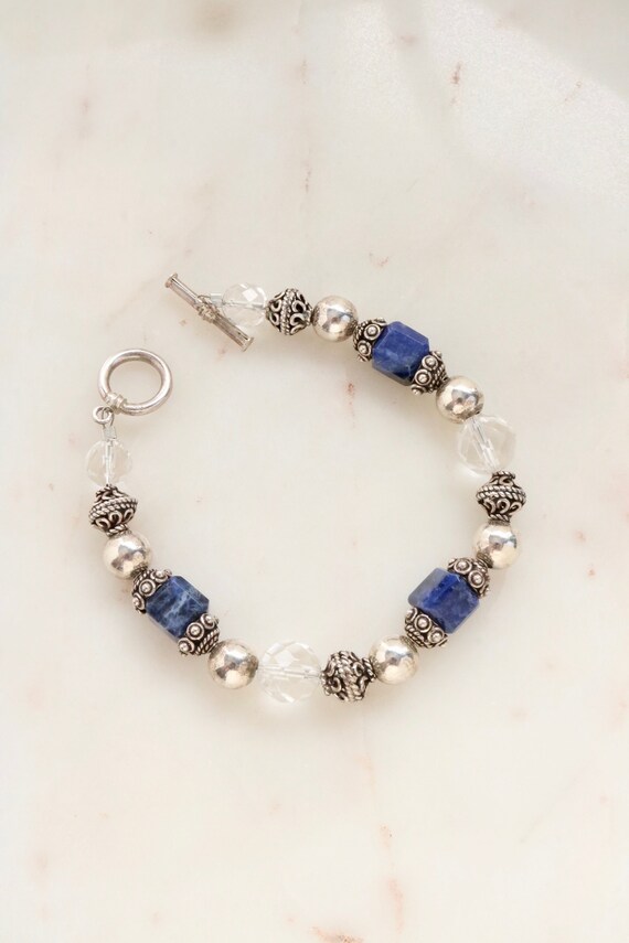 Vintage Jewelry Sterling Silver Sodalite Bead Brac