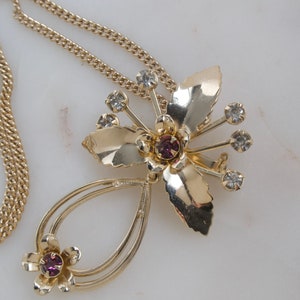 Vintage 1960s Gold Art Original Rhinestone Flower Necklace Earrings Set ...