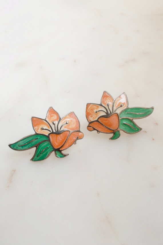 Vintage Flower Enamel Cloisonné Earrings