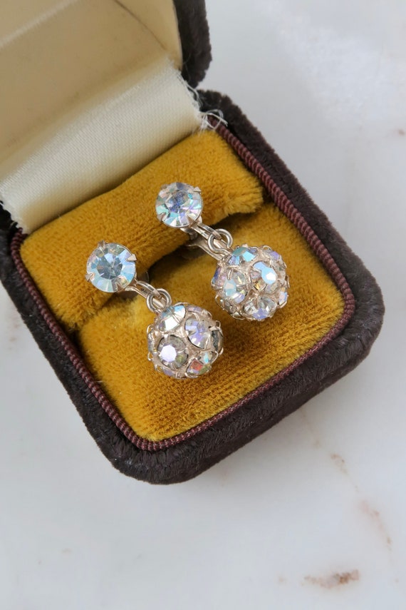 Vintage Rhinestone Ball Dangle Earrings Aurora Borealis Ball Drop Earrings Crystal Earrings Gift for Her Etsy UK