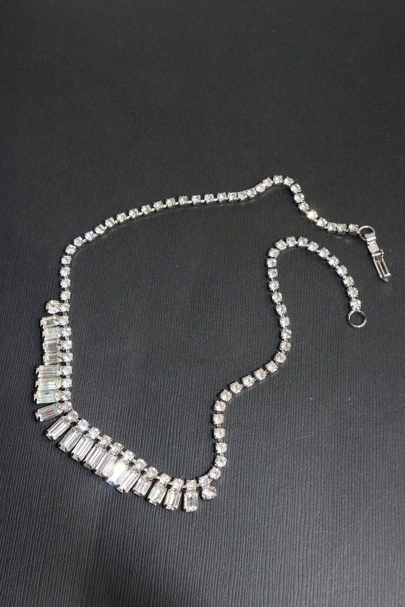 1950/'s Sparkly Bib Crystal Necklace Statement Necklace Vintage Weiss Rhinestone necklace