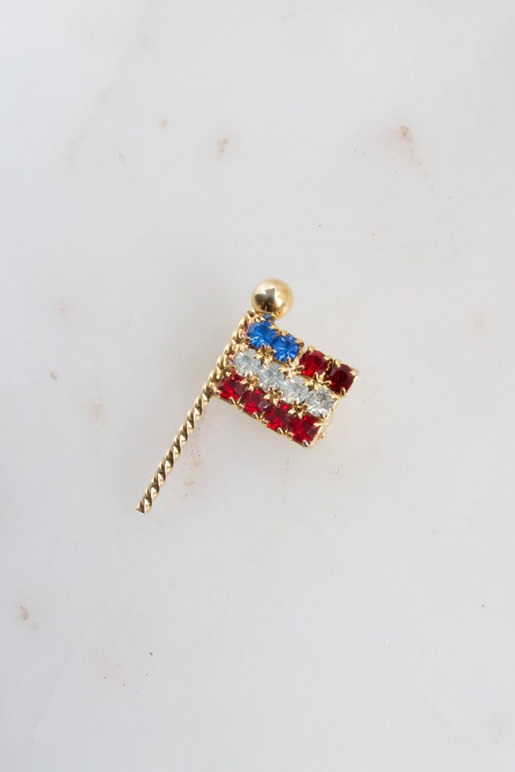 Vintage American Flag Rhinestone Brooch - Sparkly 